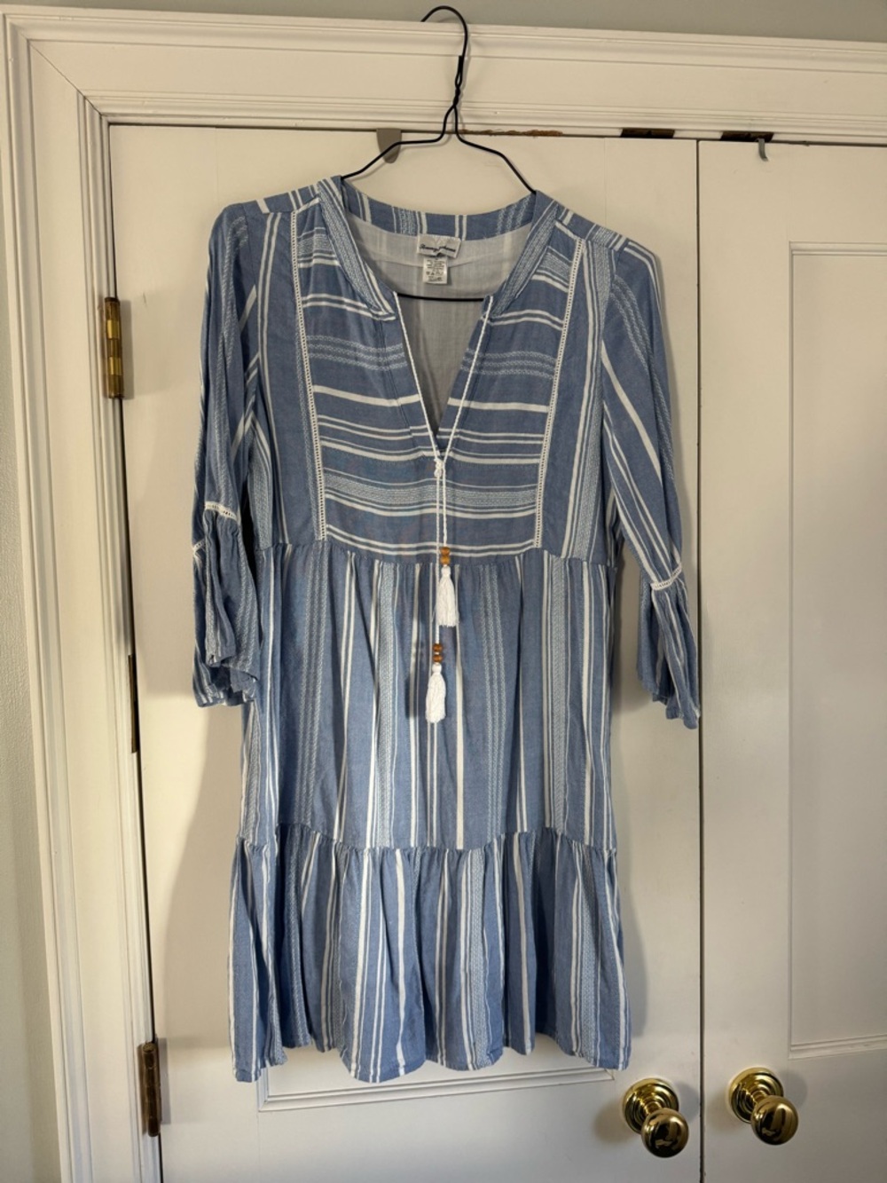 Tommy Bahama Blue and White Striped Long Sleeve Coverup/Dress